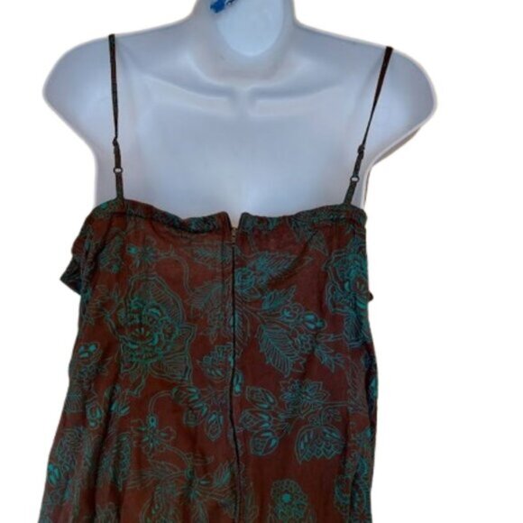 VINTAGE Brown and Turquoise Blue Summer Cotton Dress Size 13 - Picture 4 of 7